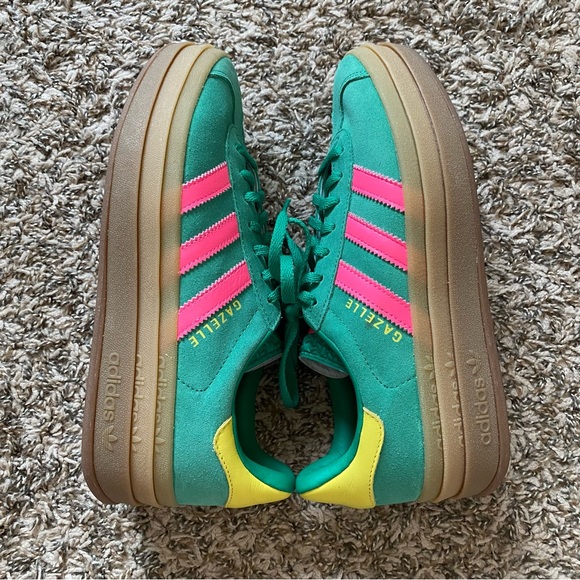 Adidas Gazelle Bold Platform Sneaker Shoes Lifestyle Court Green Pink Sulfur 8.5 - Picture 4 of 12